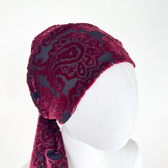 Vintage Silk Velvet Floral Paisley Neck Head Scarf Headband Top 60s 70s Inspired - Picture 5 of 10